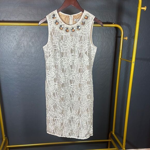 Liliana Dresses & Skirts - White and Silver Embellished Sheath Cocktail Dress